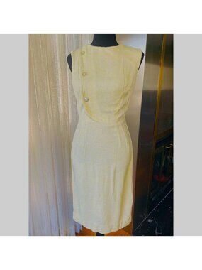 Vintage 40s buttery yellow dress, fitted, sleeveless, AlJean Canada, size 2 (XS)
